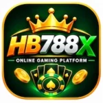 HB788 official game APK logo featuring a golden crown, metallic HB788X text, green and gold gaming theme, poker cards, and casino chips on a dark green background.